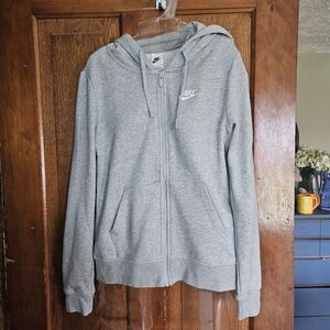 Nike Hoodie Womens Small Gray Sportswear Club Fleece Zip Sweatshirt Sweater